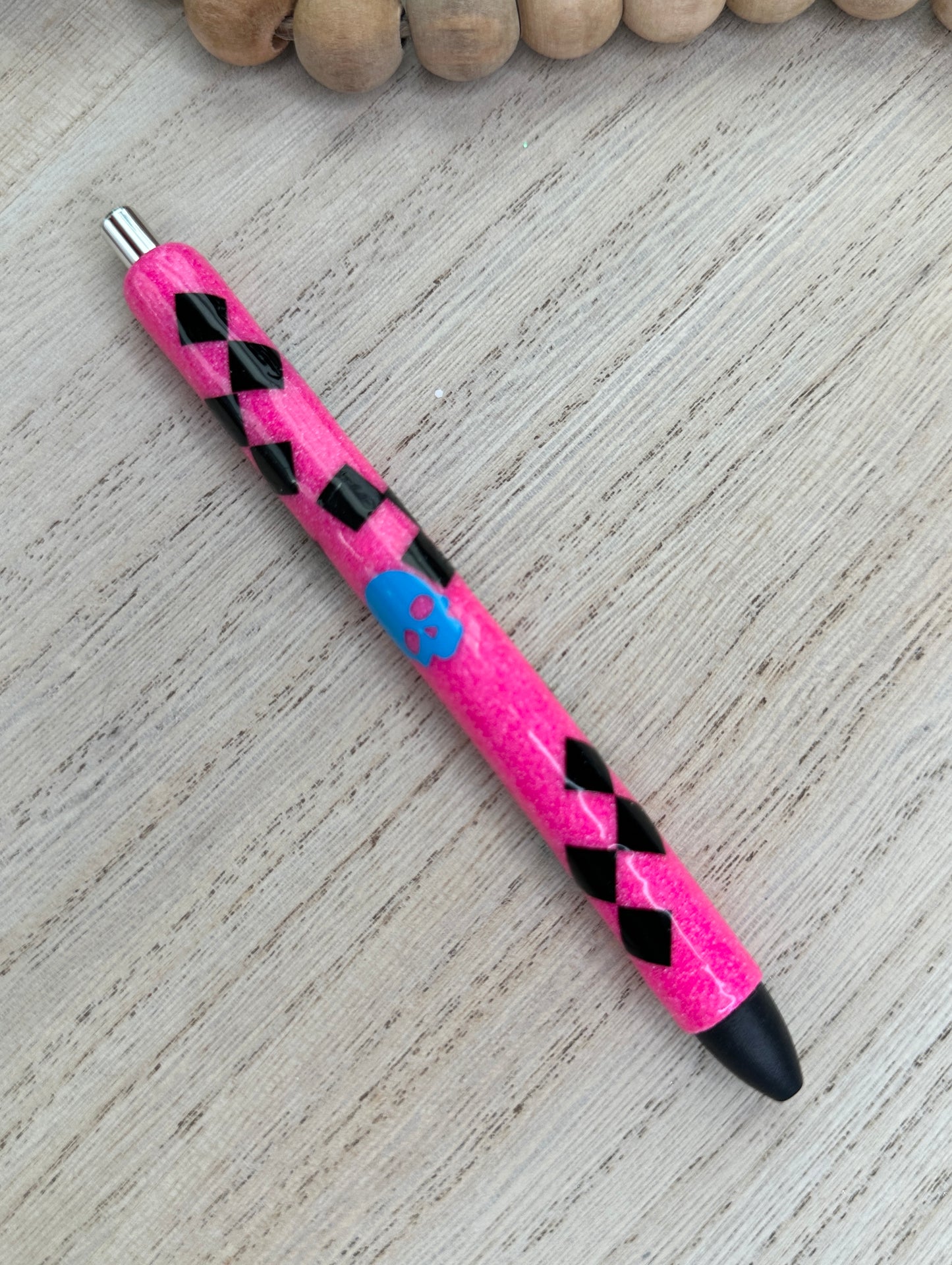 Neon Pink Checker Glitter Pen