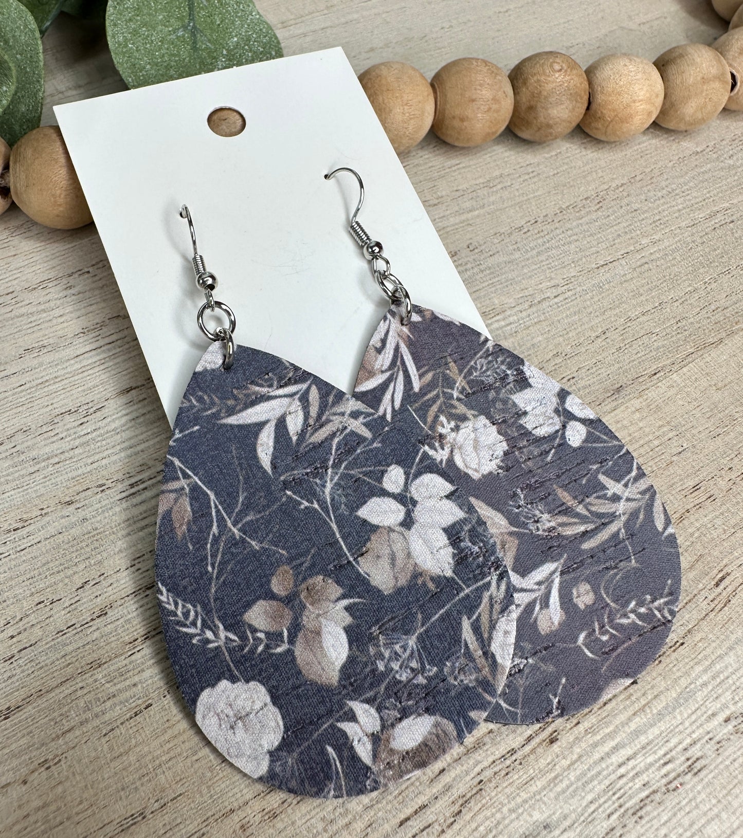 Dark Blue Floral Teardrop Earring