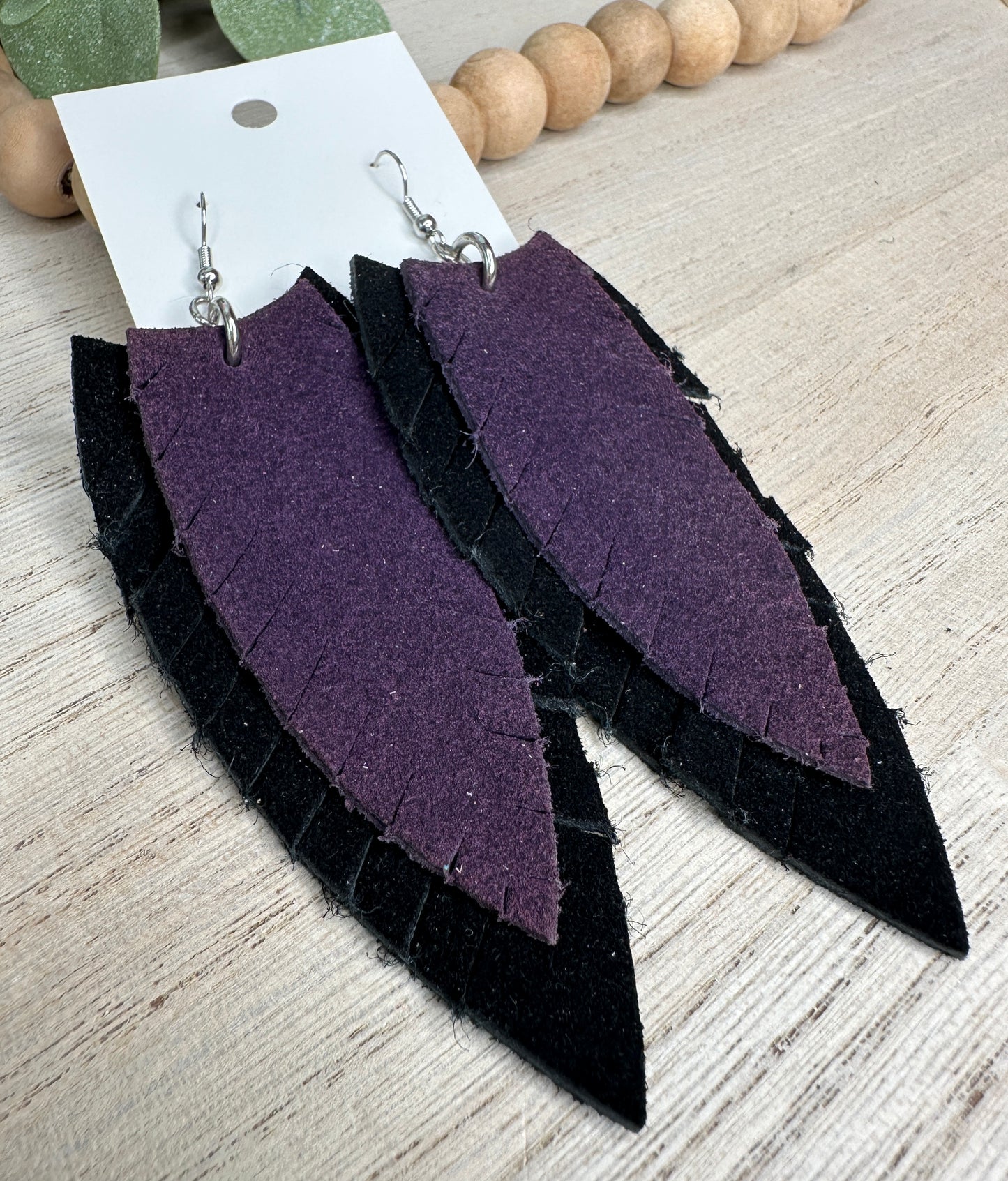 Purple and Black Suede Feather Earring