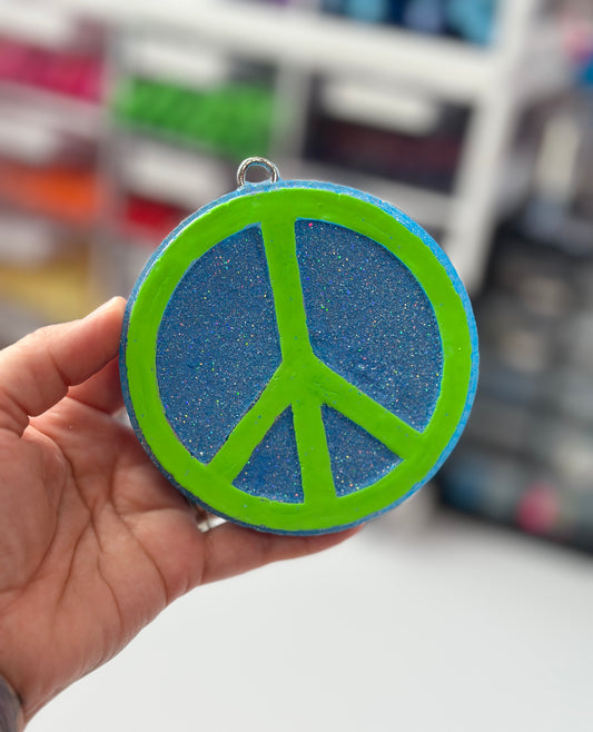 Blue and neon green peace sign