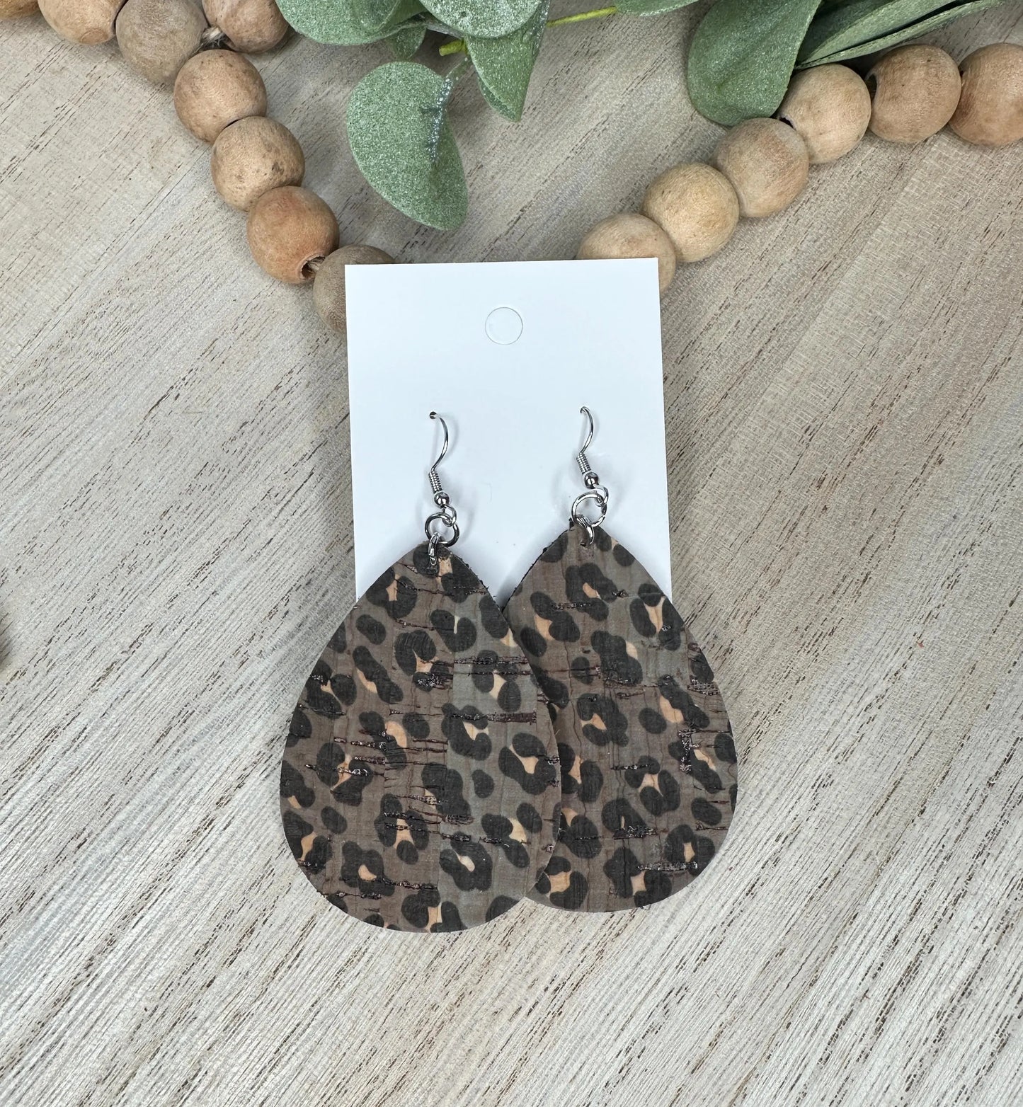 Olive Green Leopard Teardrop Earring