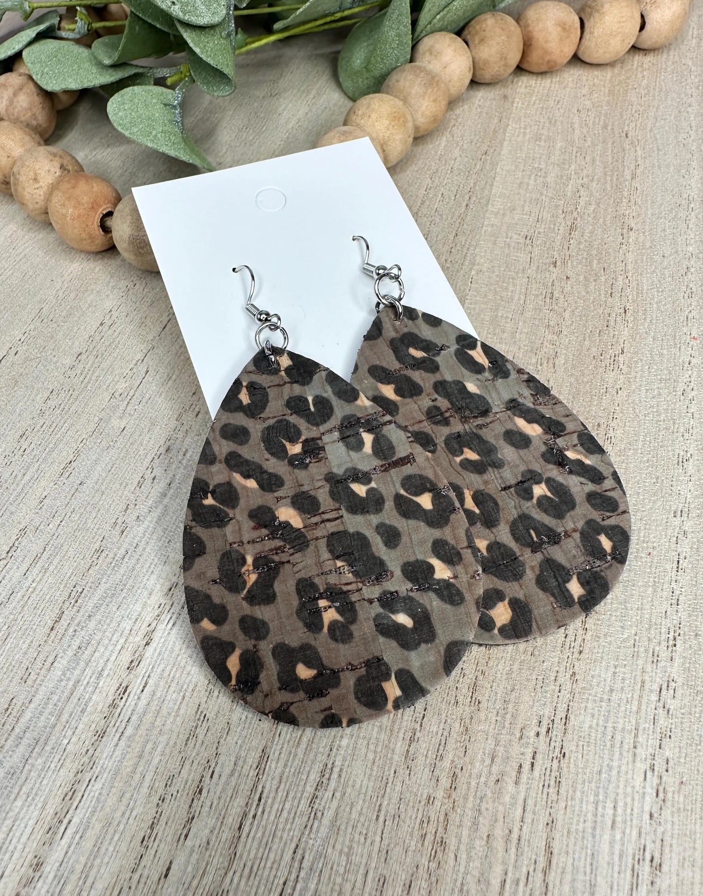Olive Green Leopard Teardrop Earring