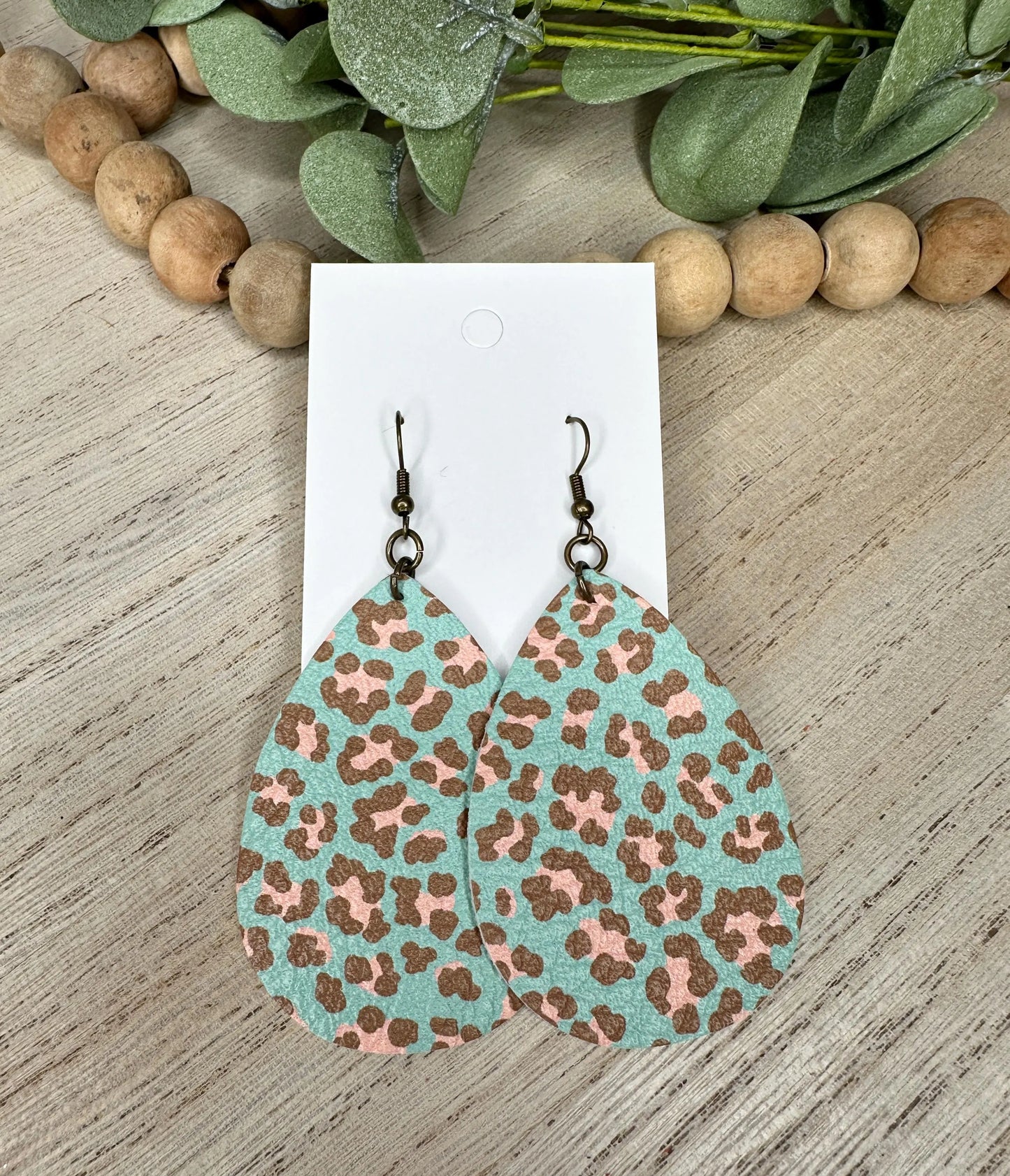 Mint Leopard Teardrop Earring