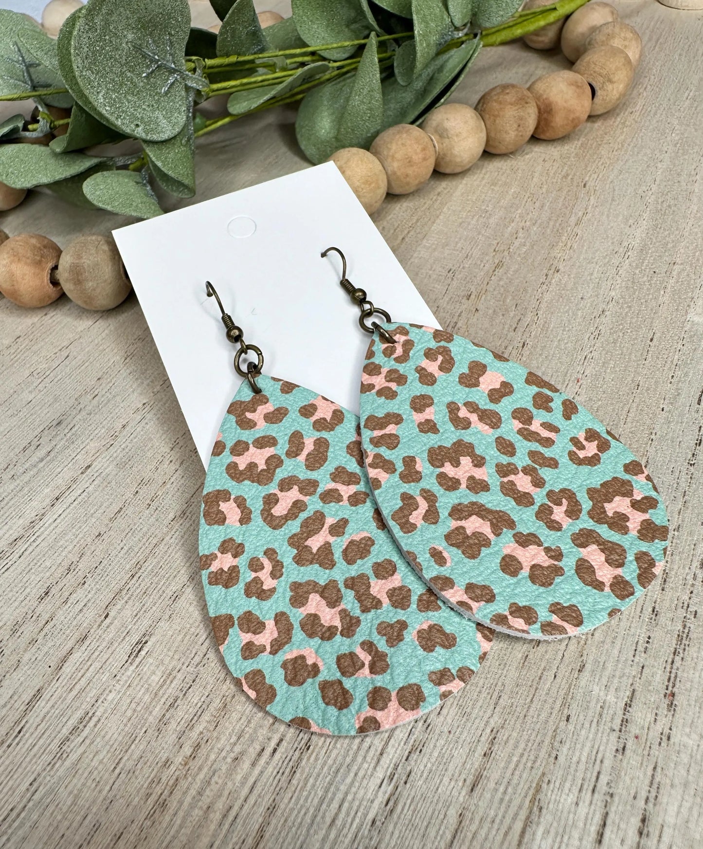 Mint Leopard Teardrop Earring