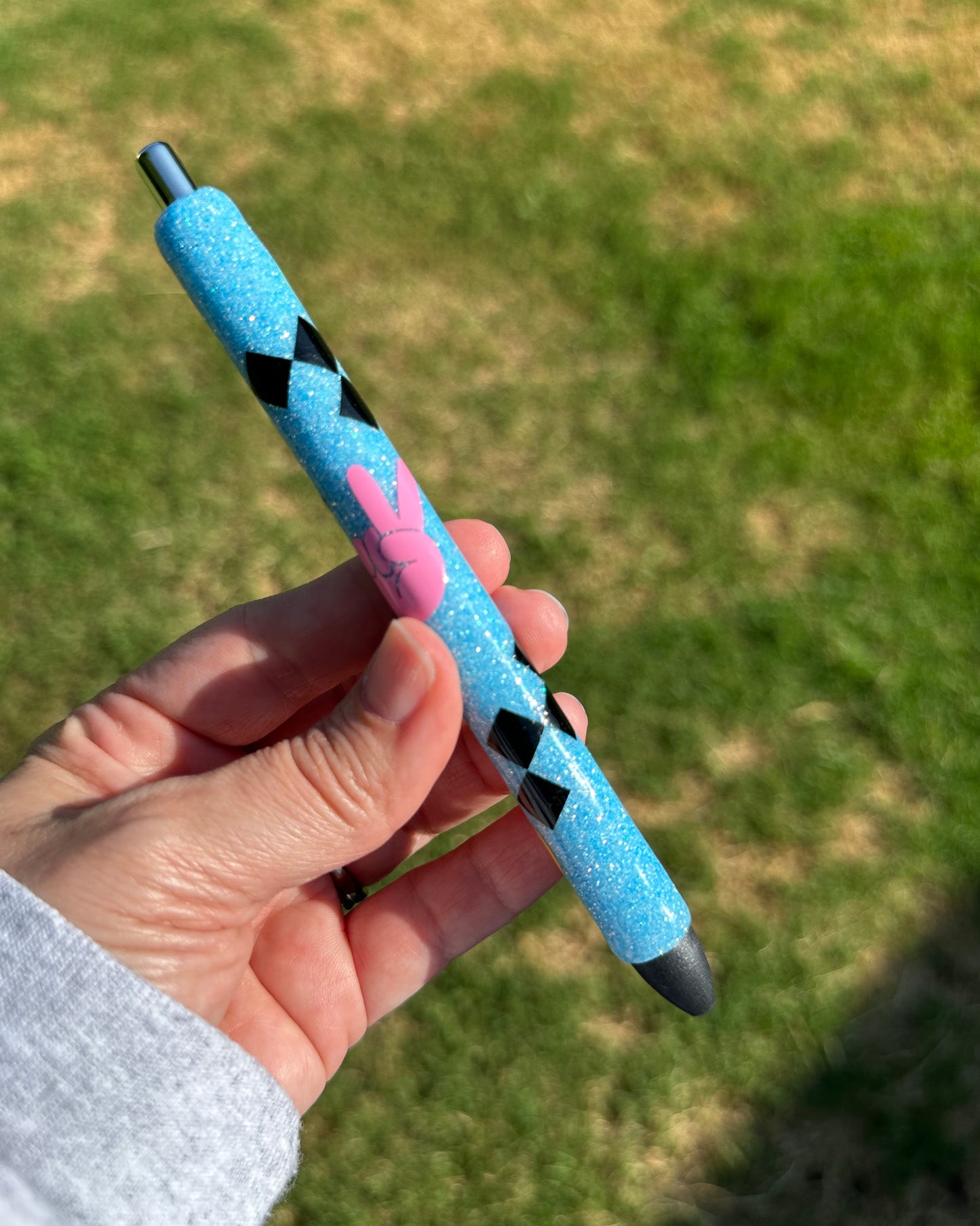 Blue Checker  Glitter Pen