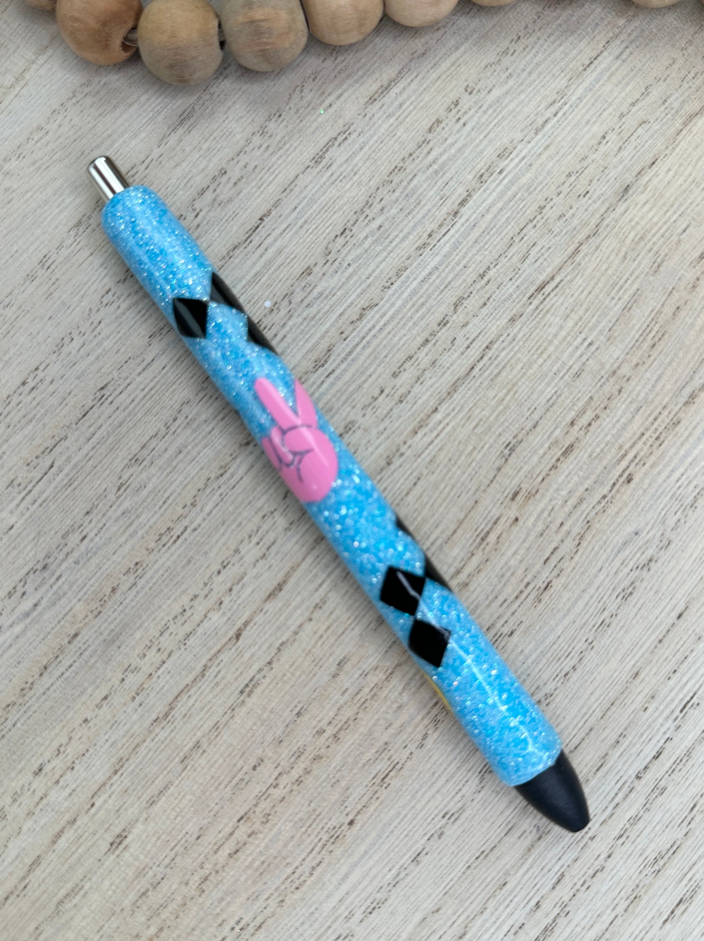 Blue Checker  Glitter Pen