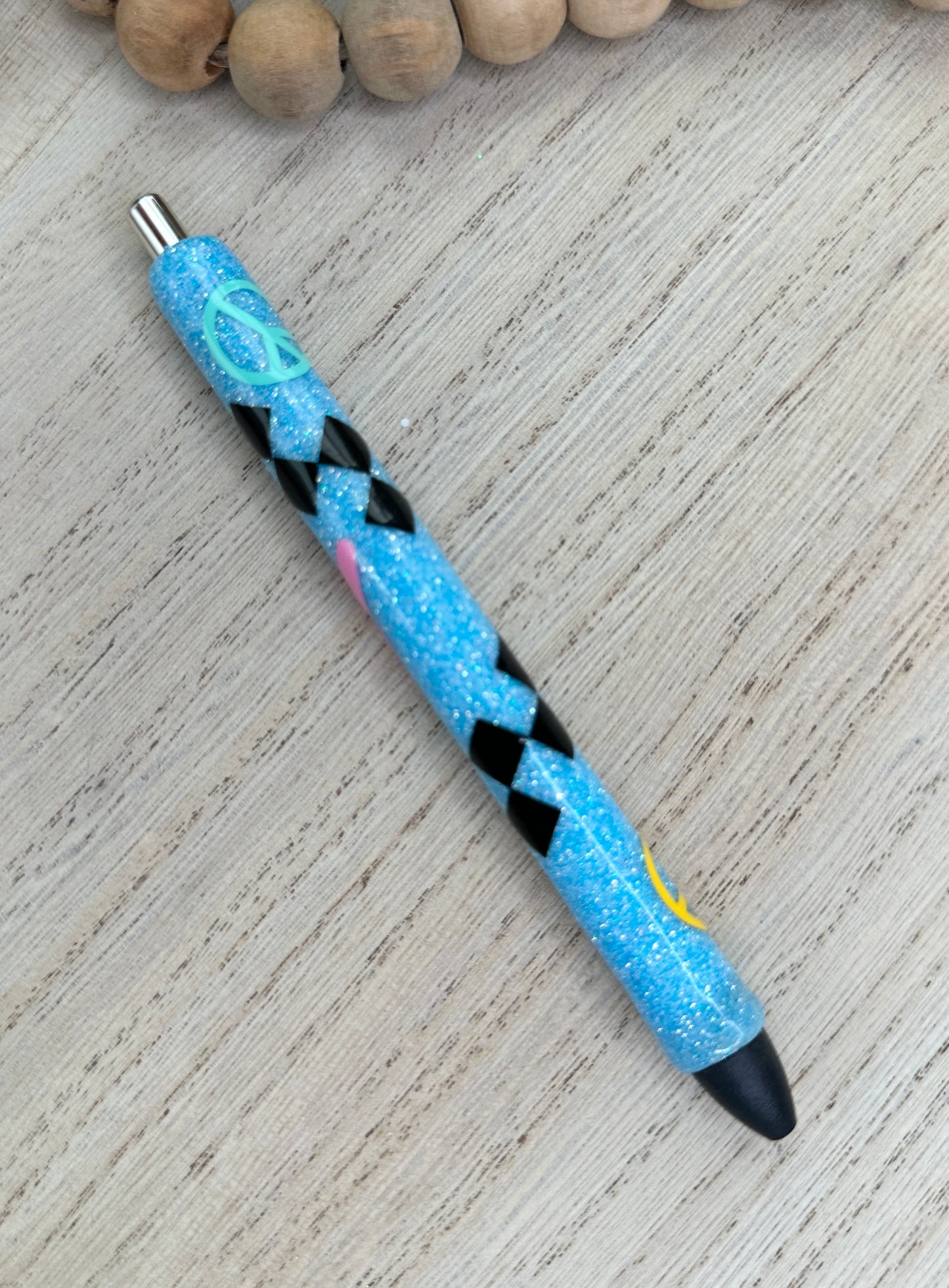 Blue Checker  Glitter Pen