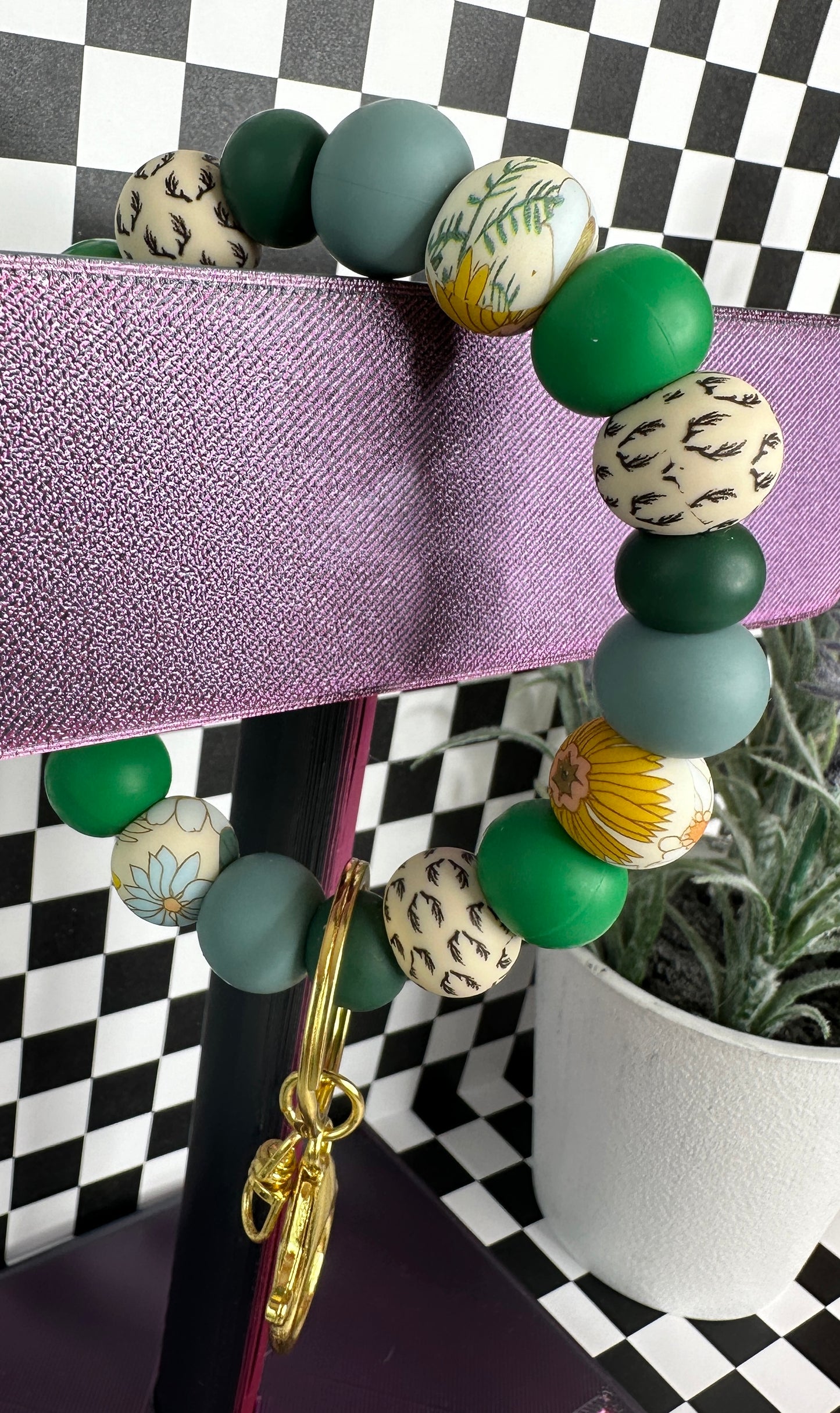 Wristlet Keychain #2 Floral Deer Antlers