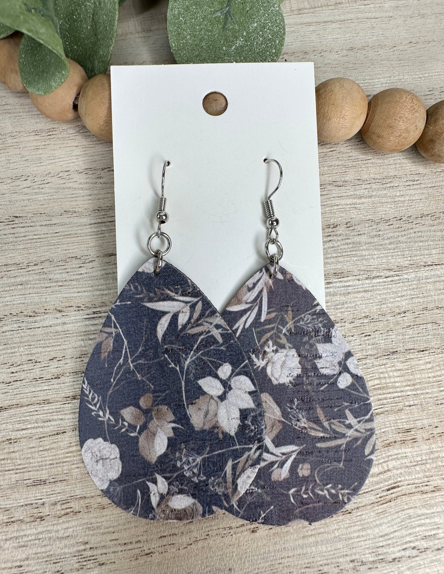 Dark Blue Floral Teardrop Earring