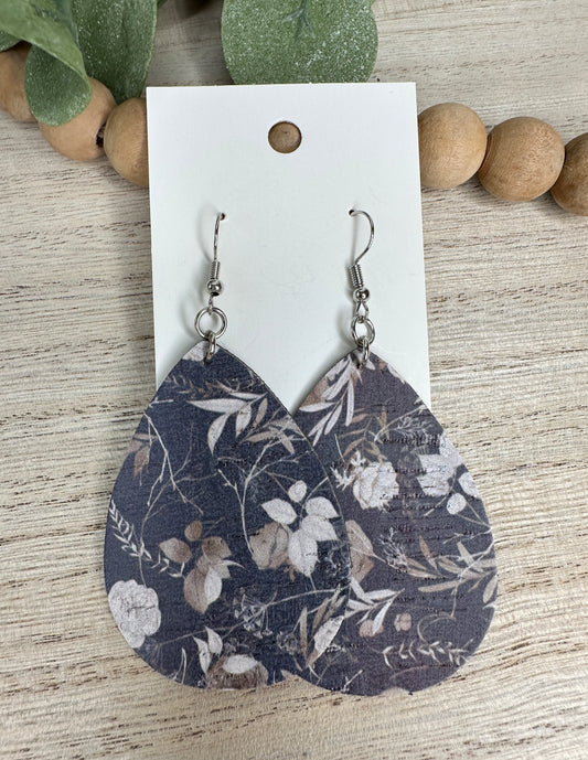 Dark Blue Floral Teardrop Earring