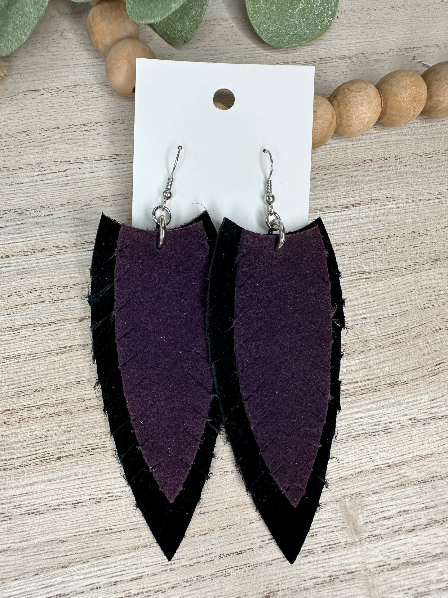 Purple and Black Suede Feather Earring