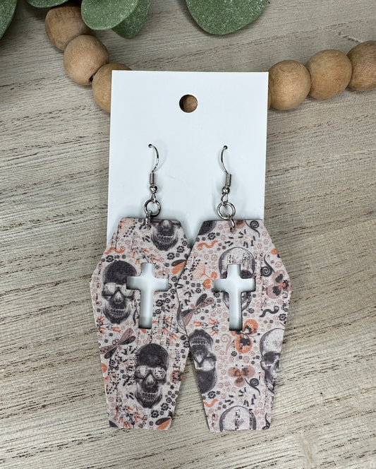 Skelly Floral Coffin Earring