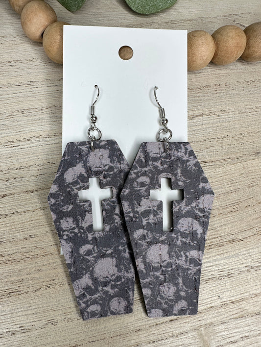 Black and Grey Skelly Coffin Earring