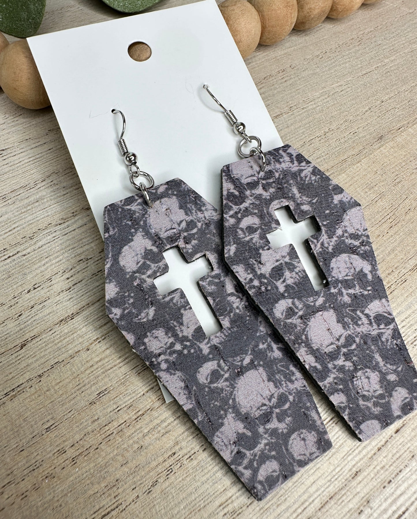 Black and Grey Skelly Coffin Earring