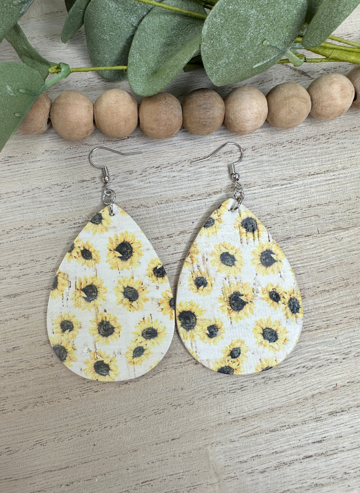 Sunflower Cork Teardrop Earring