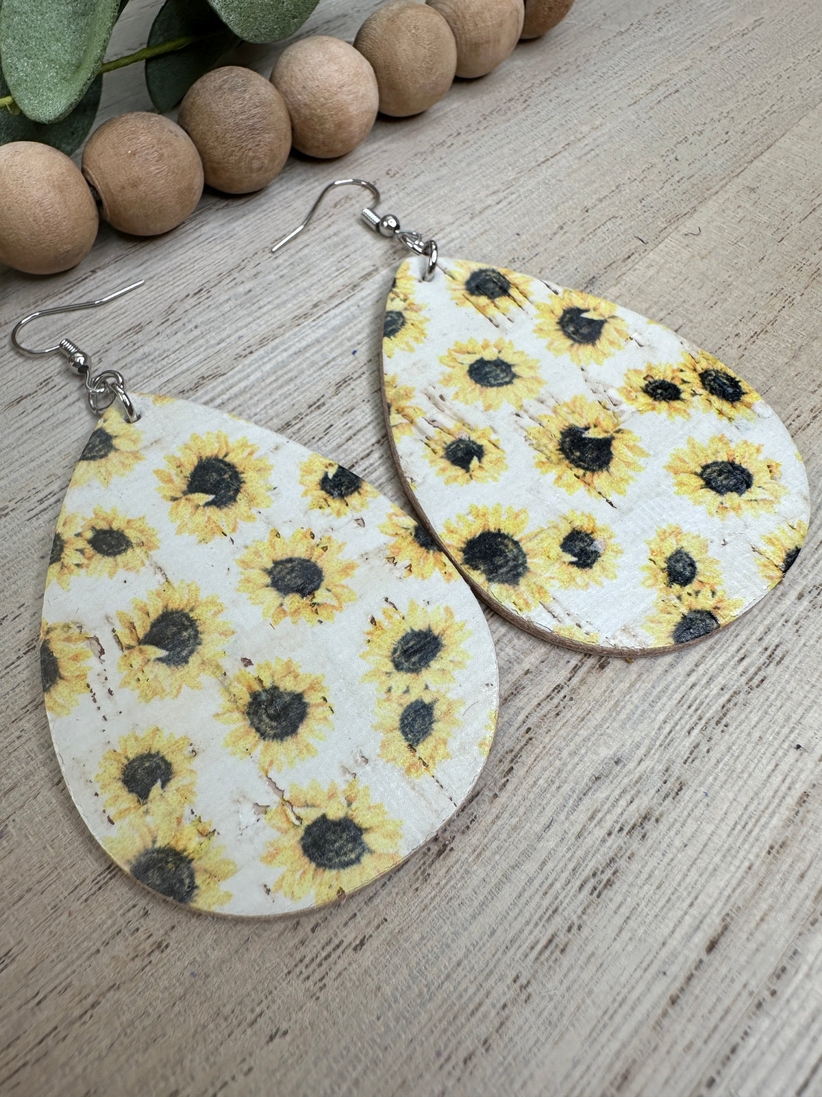 Sunflower Cork Teardrop Earring