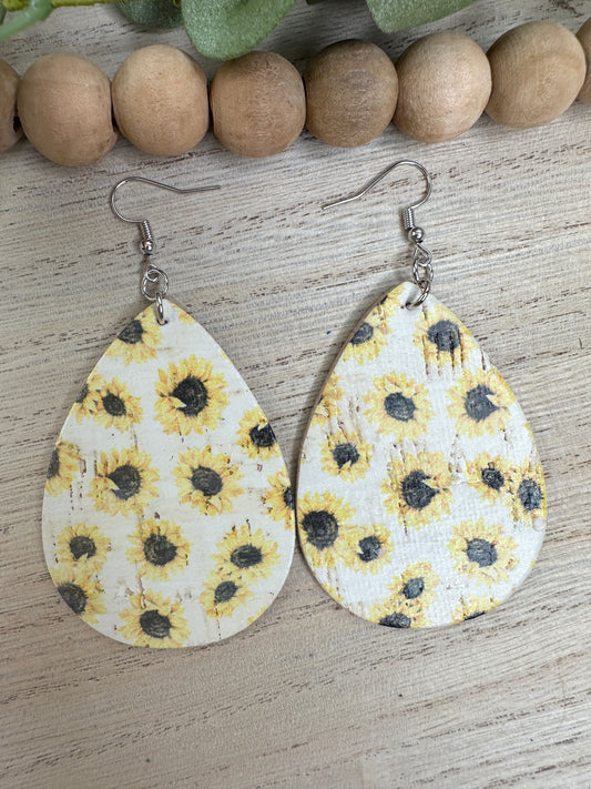 Sunflower Cork Teardrop Earring