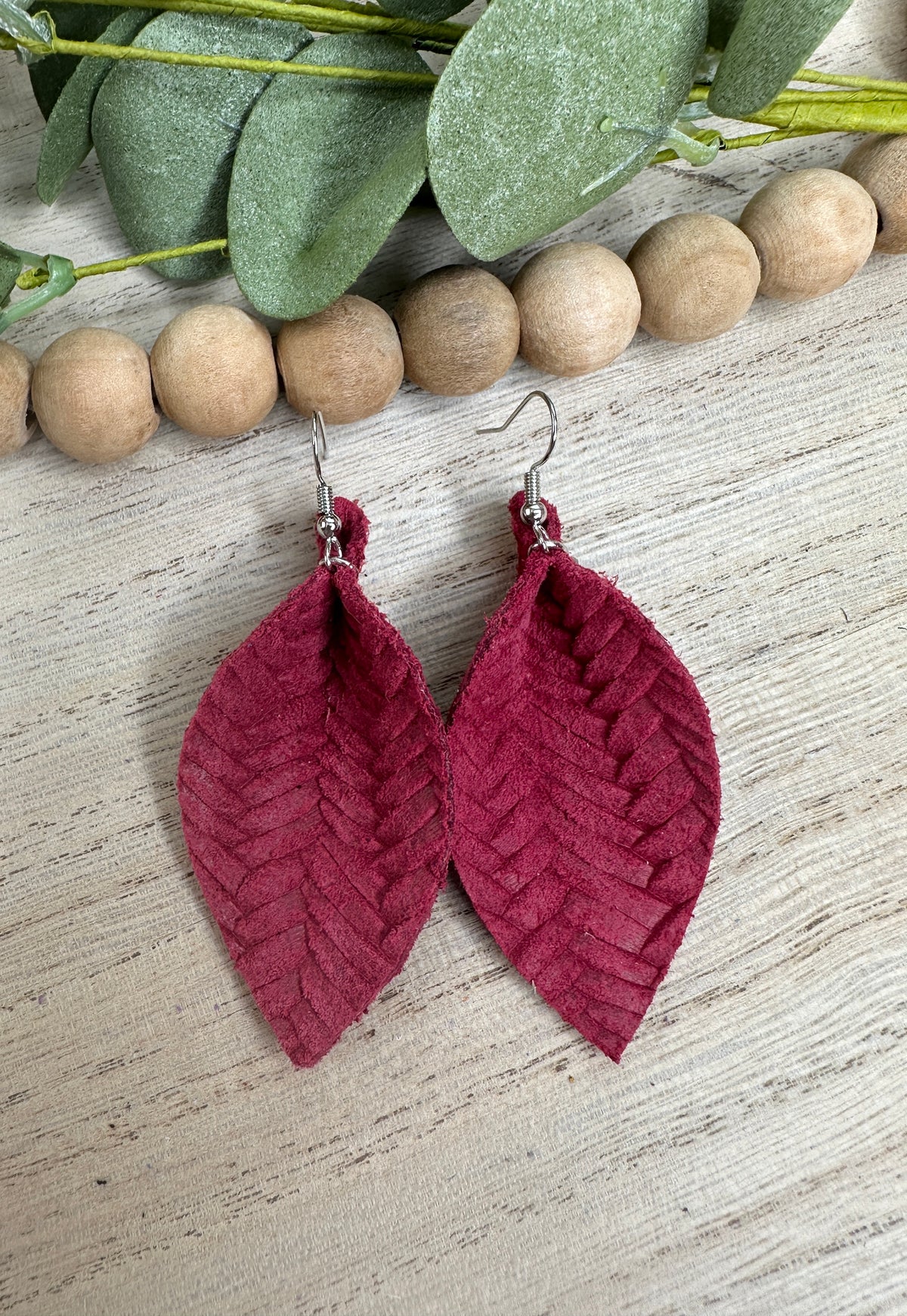 Burgundy Pinched Leaf Earring