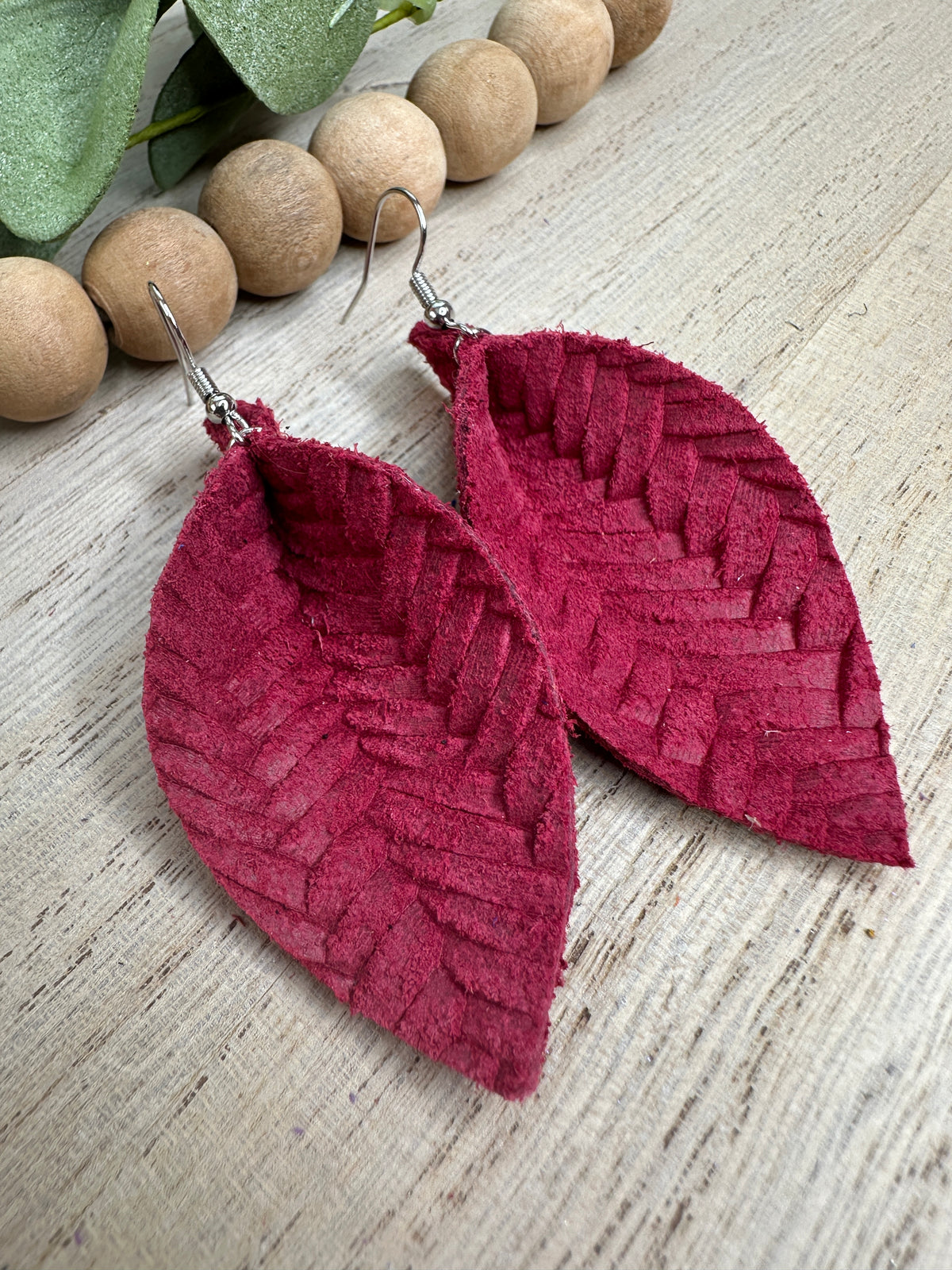 Burgundy Pinched Leaf Earring