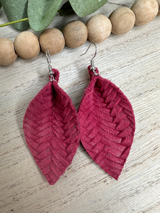 Burgundy Pinched Leaf Earring