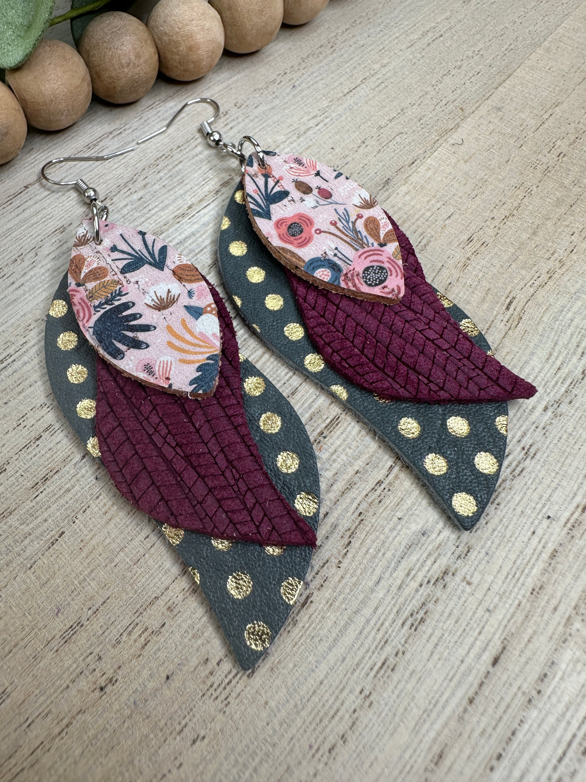 Floral Polka Dot Layered Earring