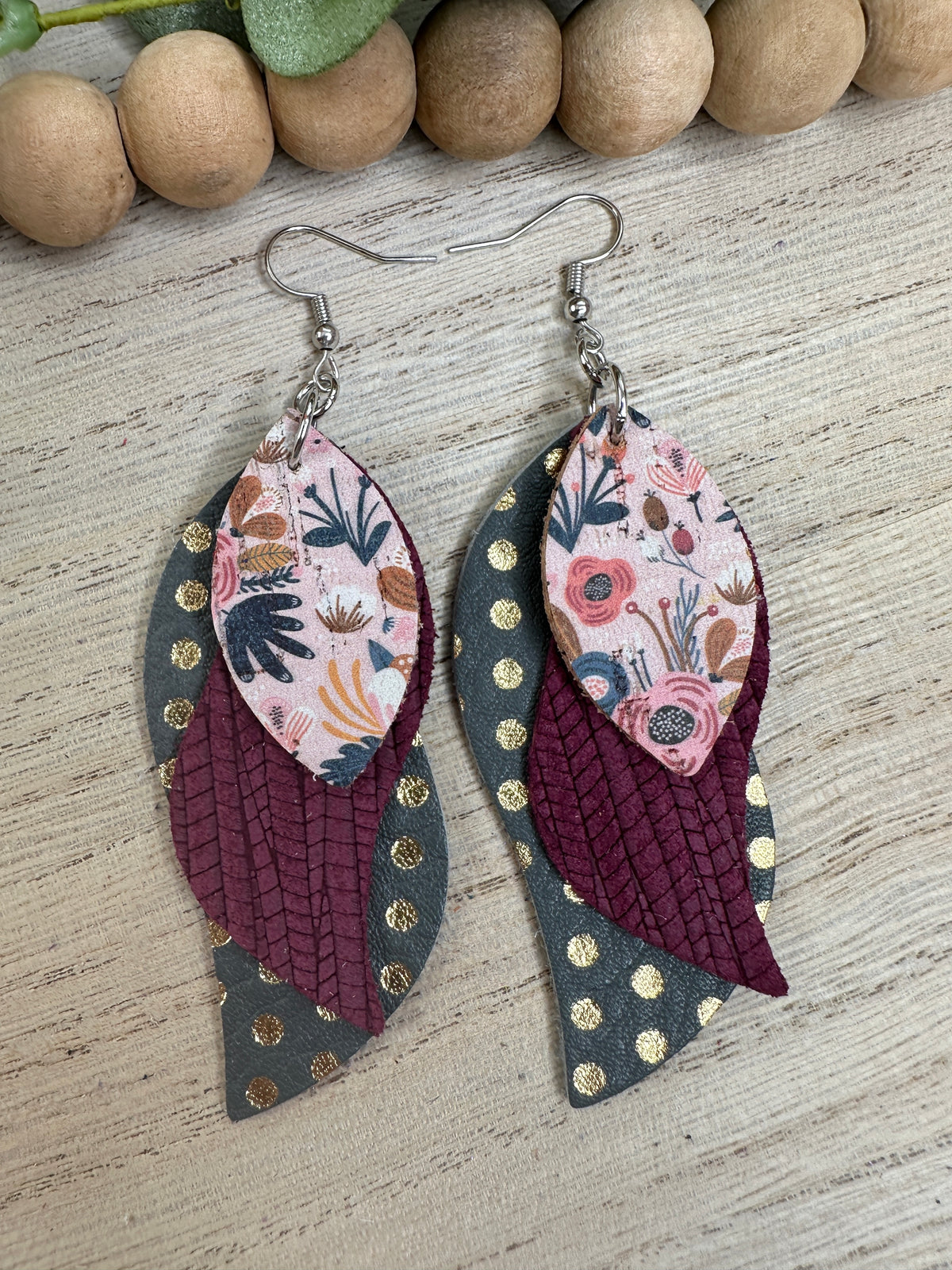 Floral Polka Dot Layered Earring
