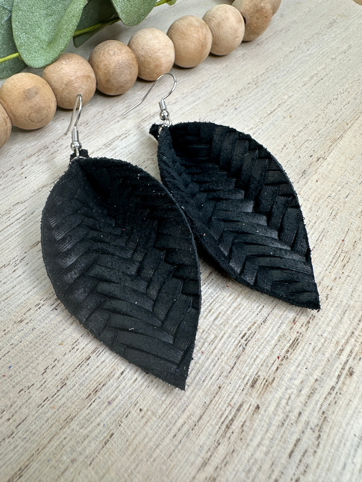 Black Pinched Leaf Earring