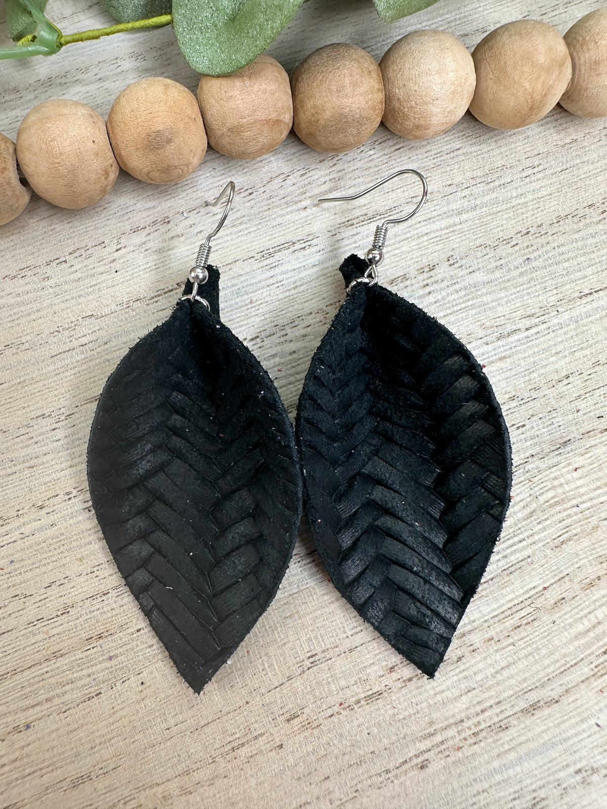 Black Pinched Leaf Earring
