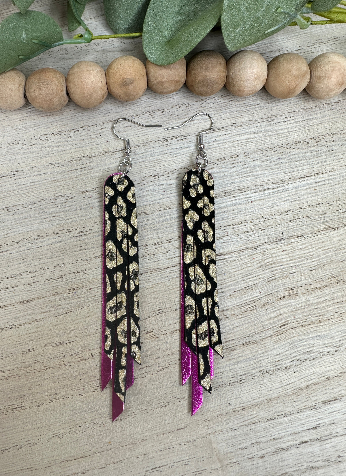 Leopard Pink Metallic Tassel Earring