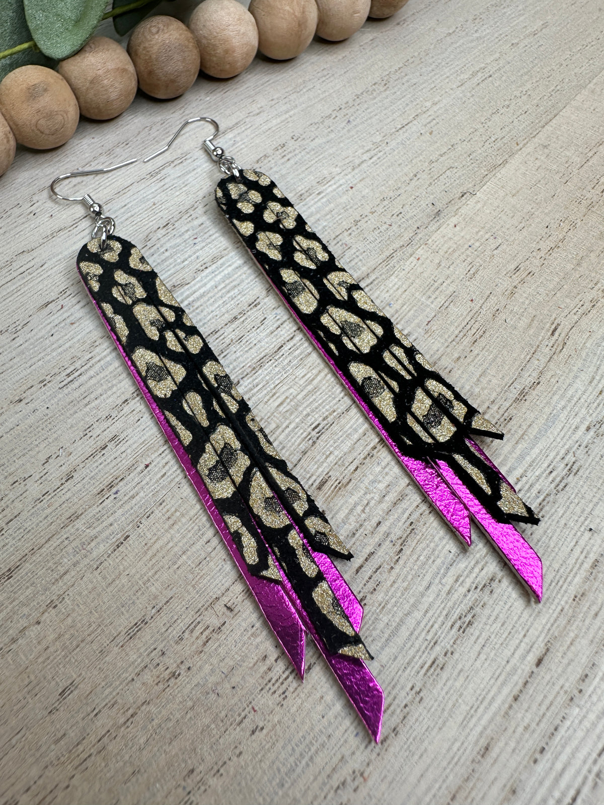 Leopard Pink Metallic Tassel Earring