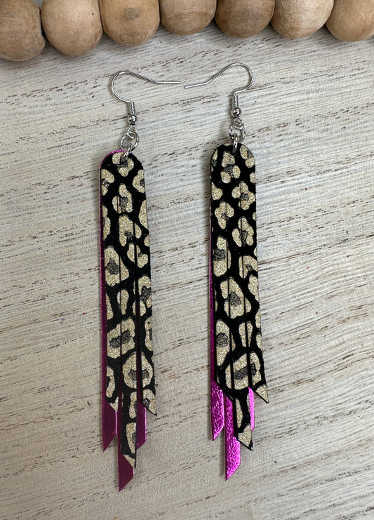 Leopard Pink Metallic Tassel Earring