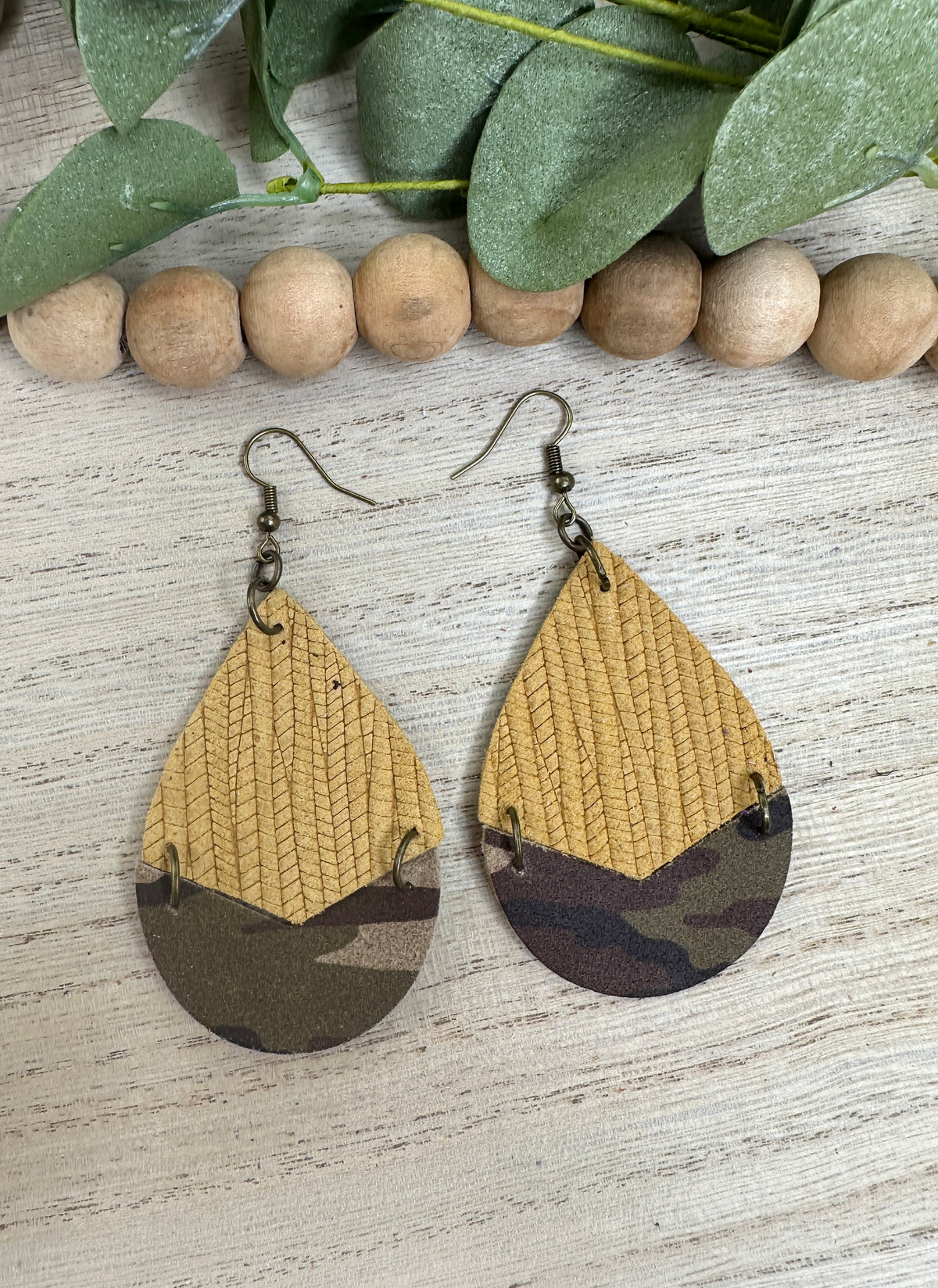 Mustard Camo Split Teardrop Earring