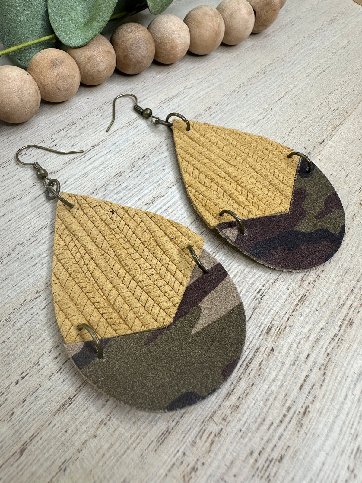 Mustard Camo Split Teardrop Earring