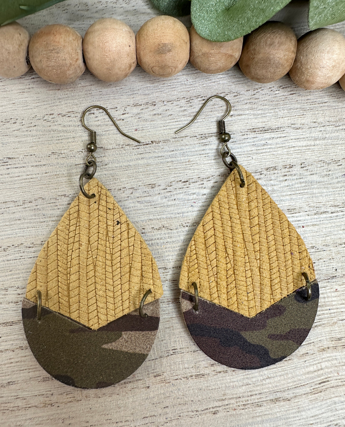 Mustard Camo Split Teardrop Earring