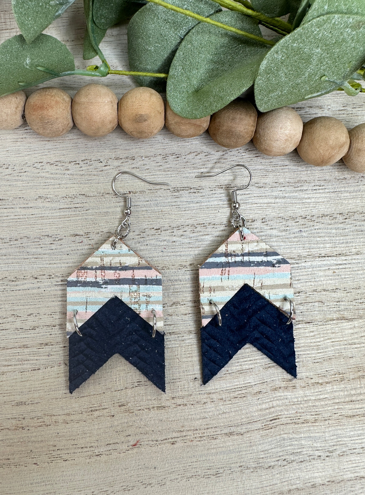 Navy Striped Arrow Earring
