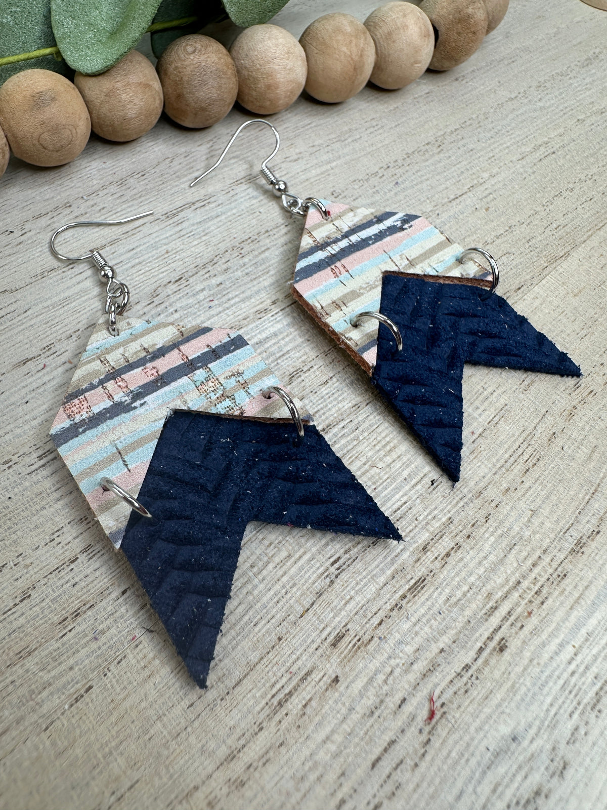 Navy Striped Arrow Earring