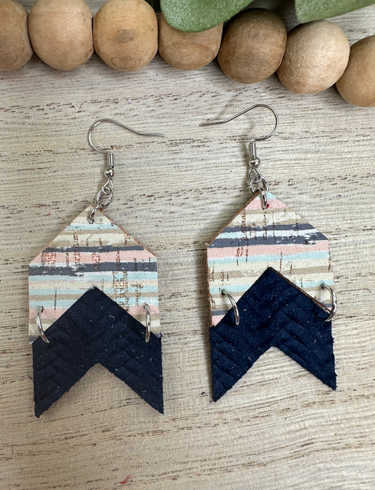 Navy Striped Arrow Earring