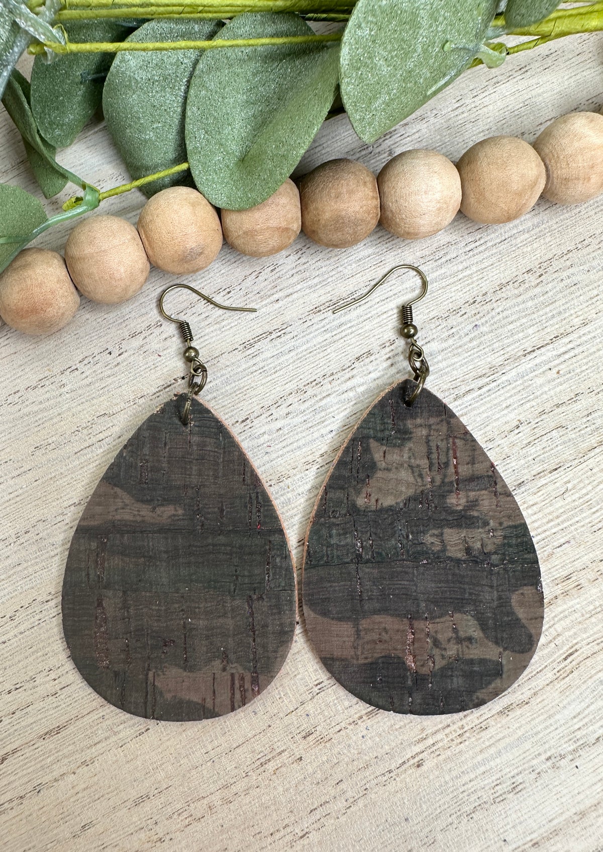 Dark Camo Cork Teardrop Earring