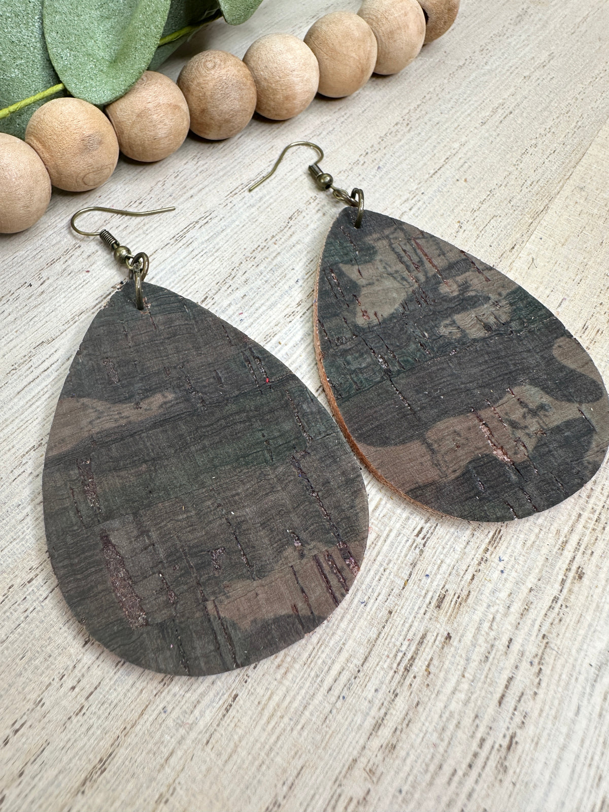 Dark Camo Cork Teardrop Earring