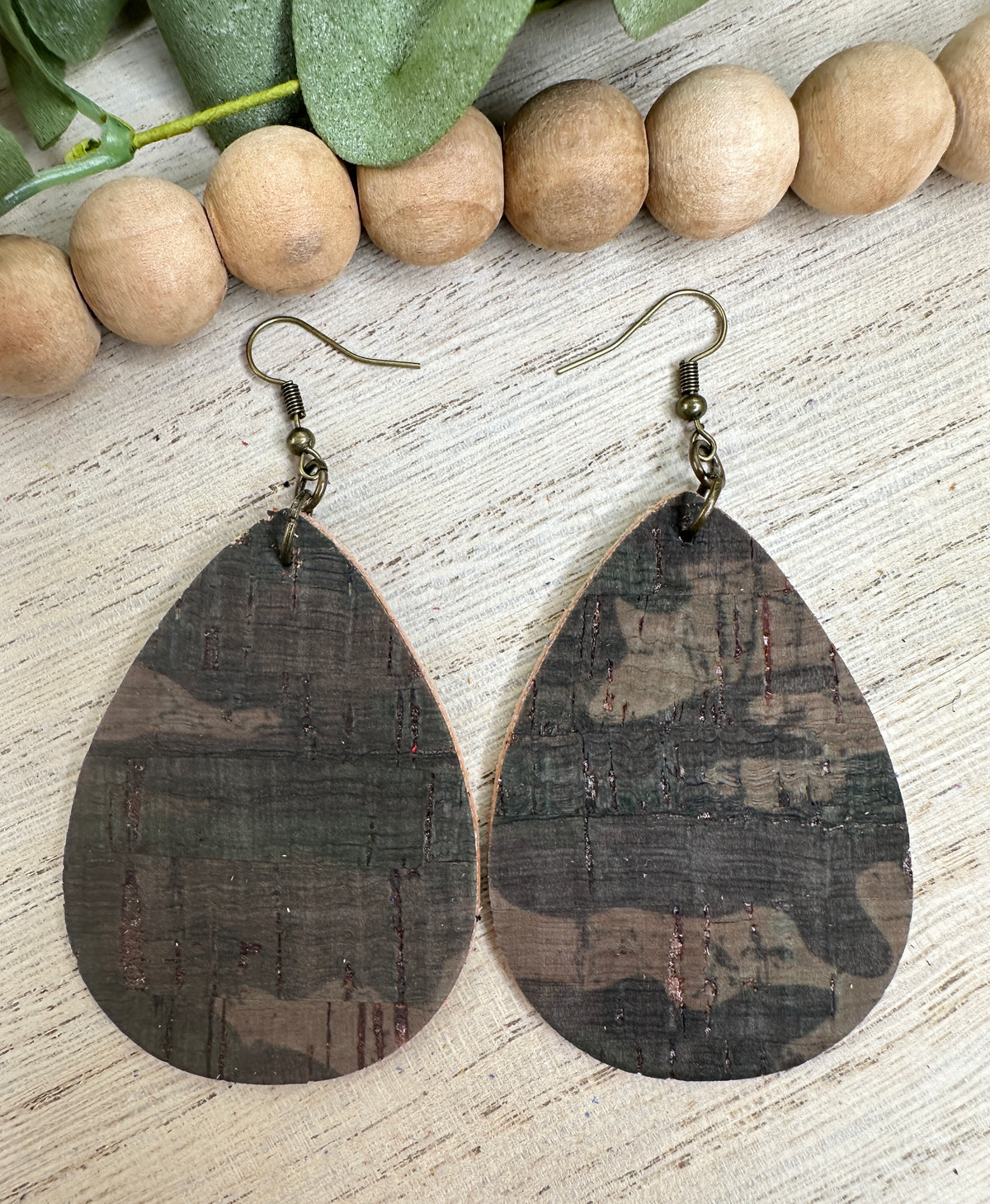 Dark Camo Cork Teardrop Earring