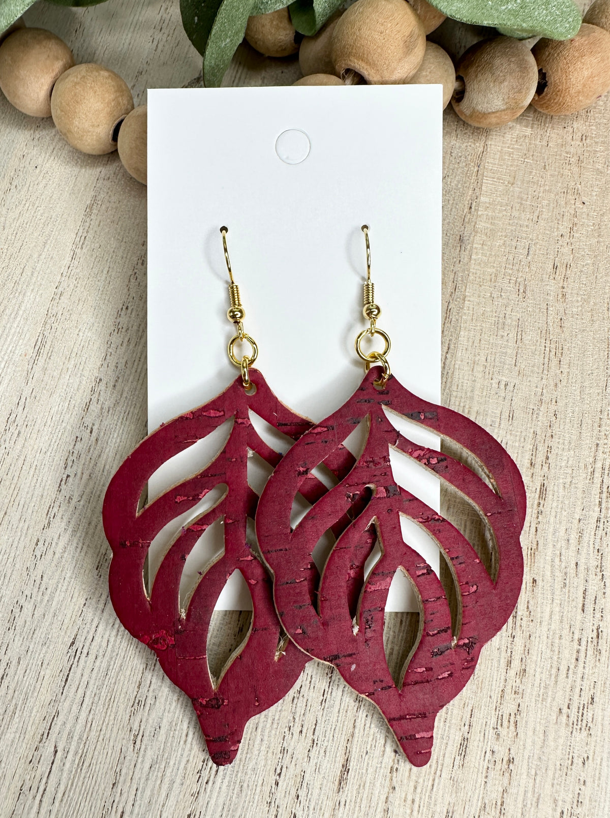 Dark Red almost Burgundy Leaf Earring