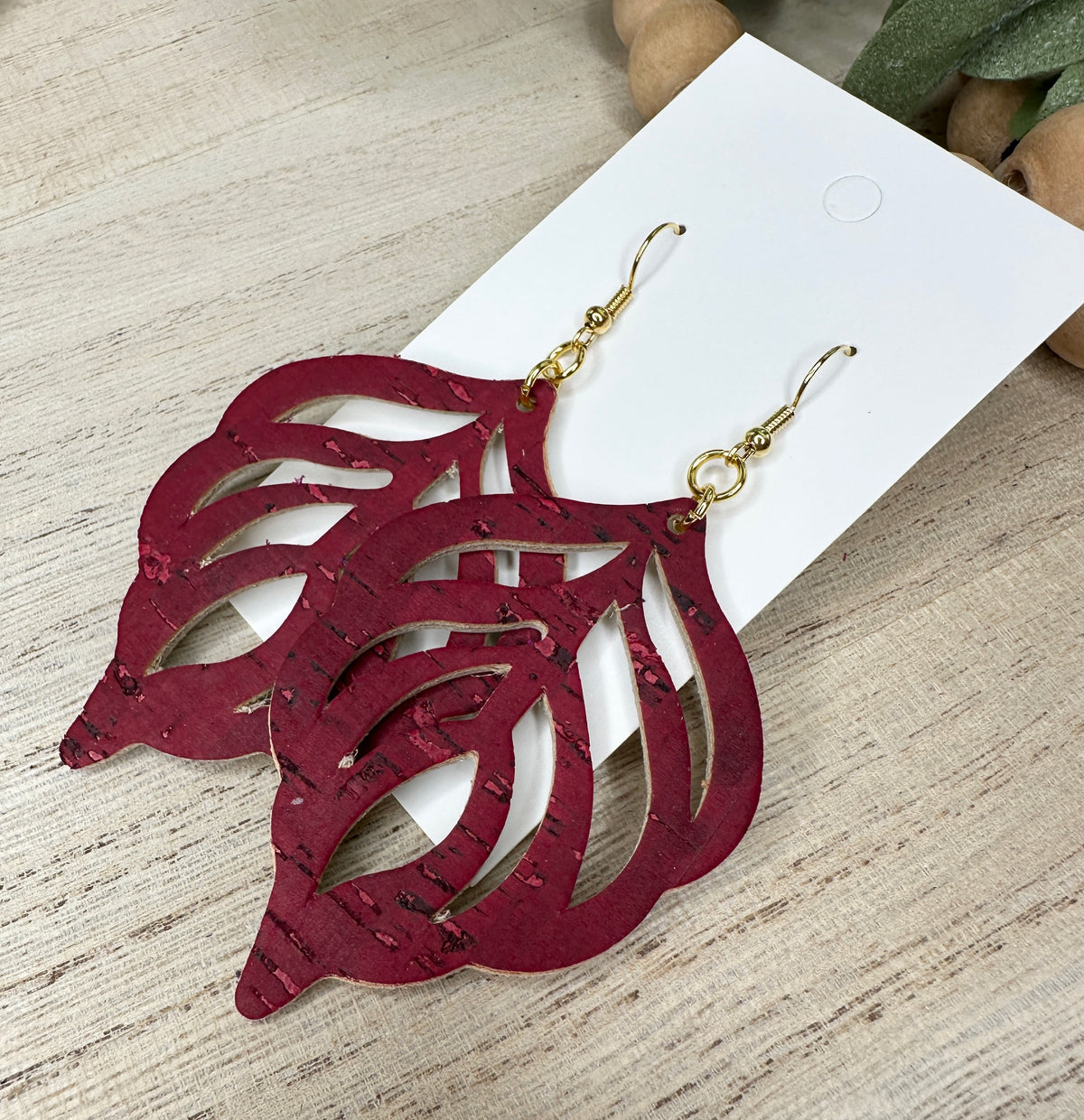 Dark Red almost Burgundy Leaf Earring