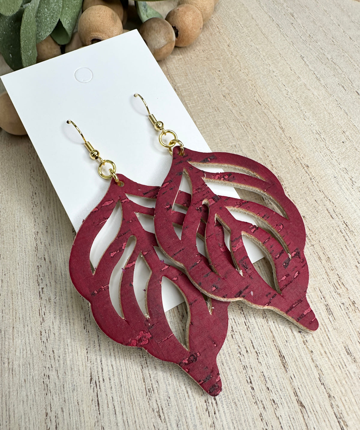 Dark Red almost Burgundy Leaf Earring