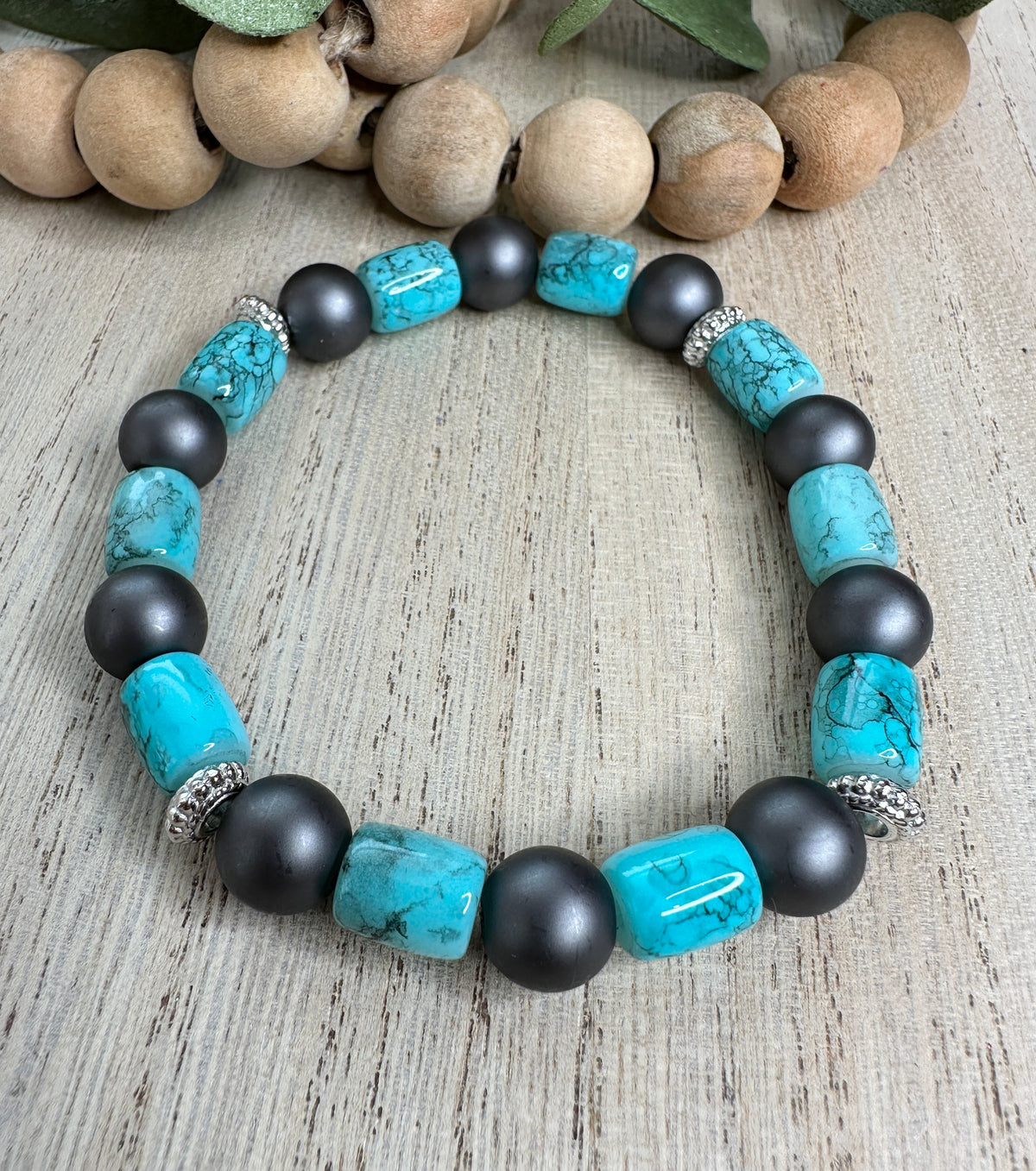 BRACELET #10 Turquoise and dark gray