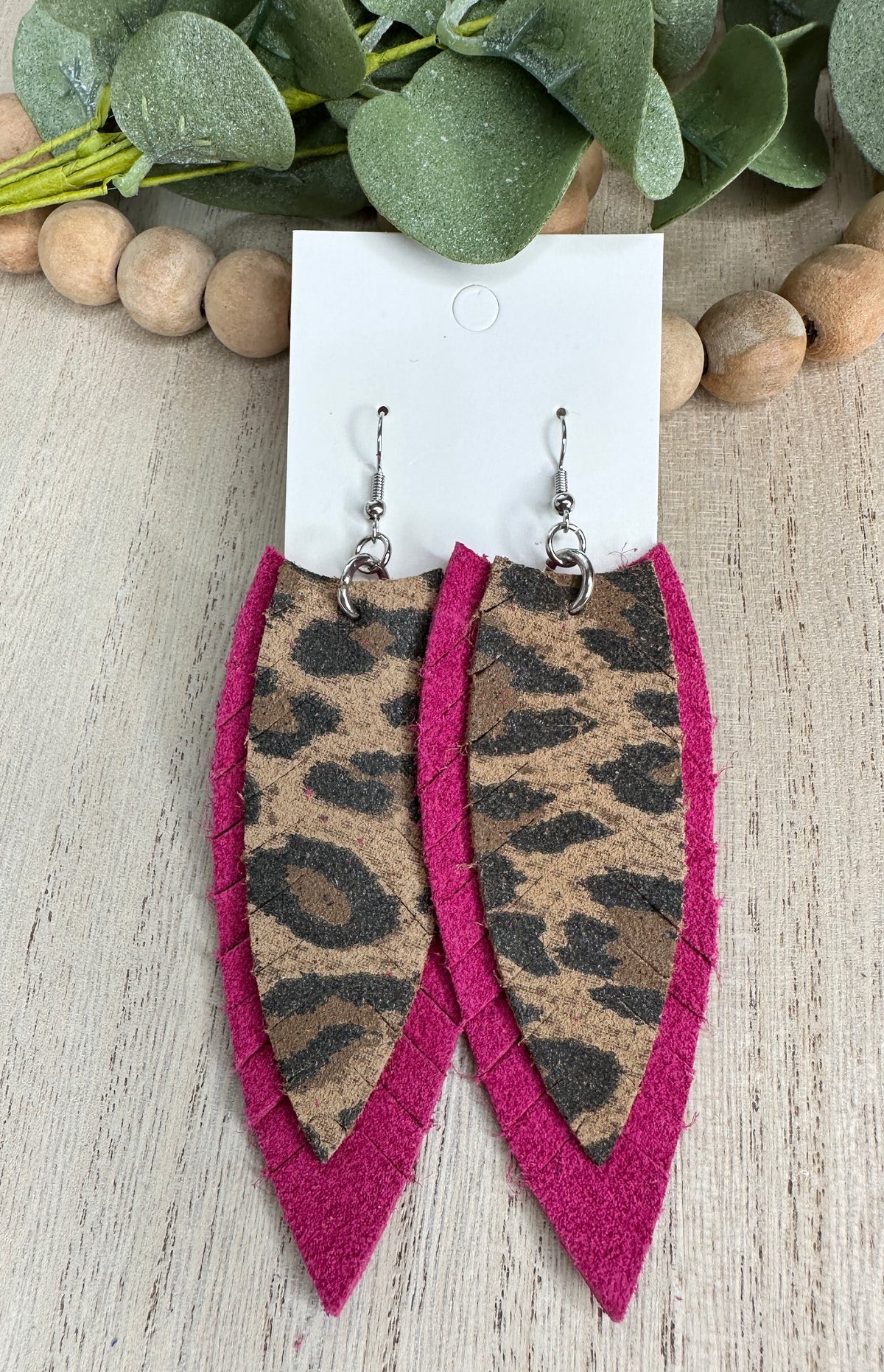 Pink and Leopard Suede Earring