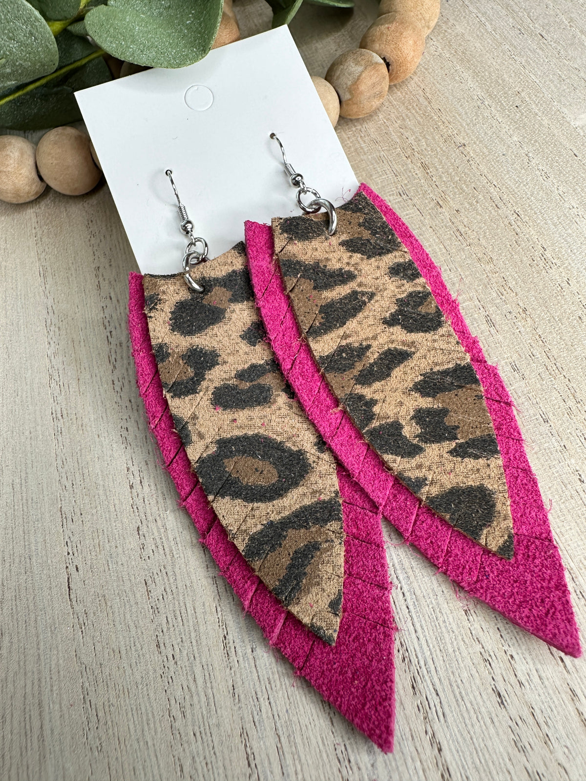 Pink and Leopard Suede Earring